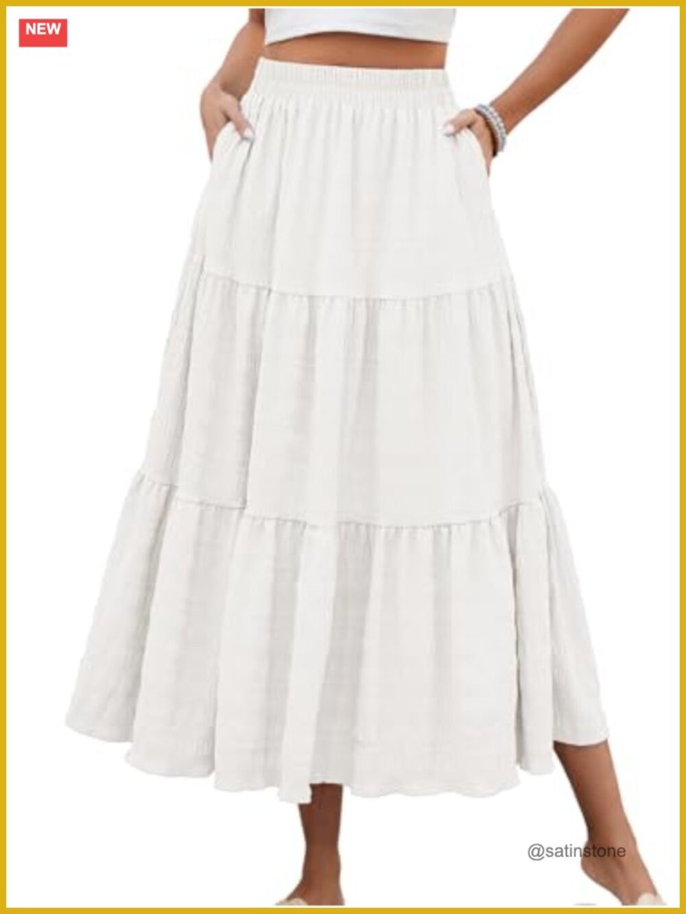 Women's Smocked Tiered Maxi Skirt High Waisted A-Line Flowy with Pockets